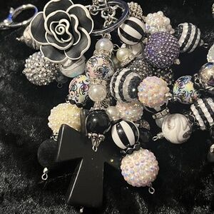 Black Flower Cross Charm